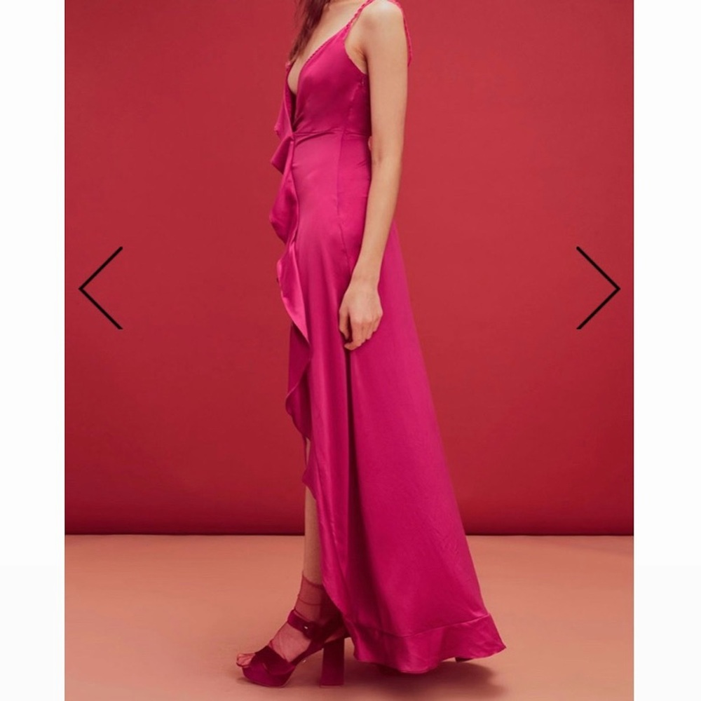 For Love & Lemons Isabella Ruffled Maxi Dress in Fuchsia Size M - Picture 9 of 16